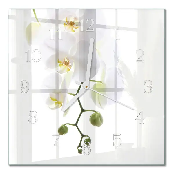 Vierkante glazen klok Orchidee