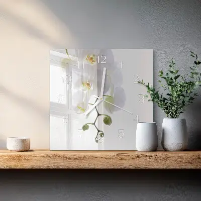 Vierkante glazen klok Orchidee