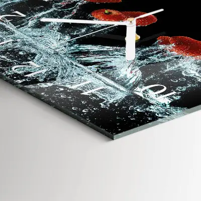 Vierkante glazen wandklok Aardbeien