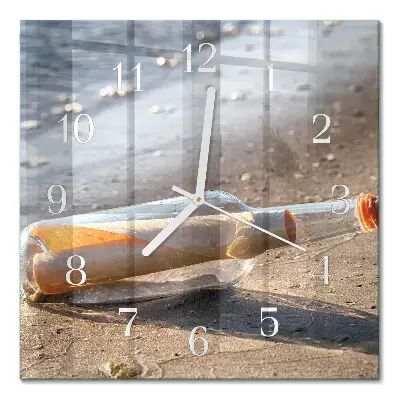 Moderne wandklok glas vierkant Bericht in een fles