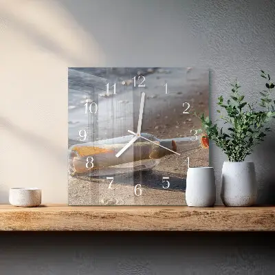Moderne wandklok glas vierkant Bericht in een fles