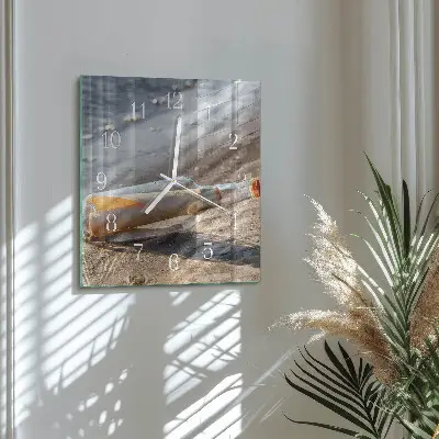 Moderne wandklok glas vierkant Bericht in een fles