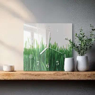 Vierkante glazen wandklok Gras