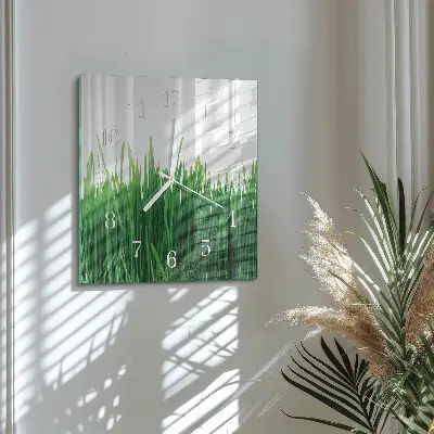 Vierkante glazen wandklok Gras