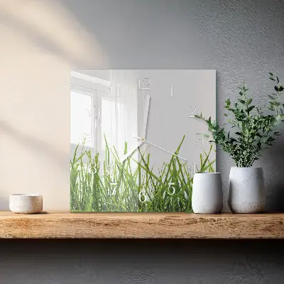 Vierkante glazen wandklok Gras