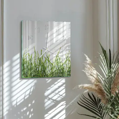 Vierkante glazen wandklok Gras