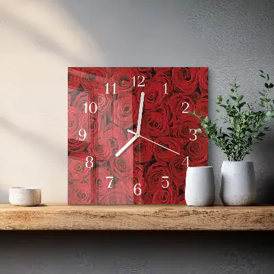 Vierkante glazen wandklok Rozen