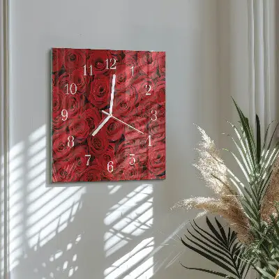Vierkante glazen wandklok Rozen