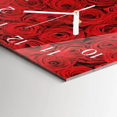 Vierkante glazen wandklok Rozen