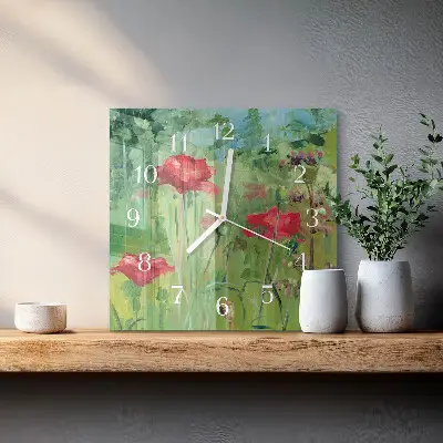 Decoratieve glazen klok vierkant Klaprozen