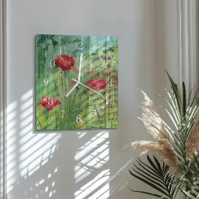Decoratieve glazen klok vierkant Klaprozen