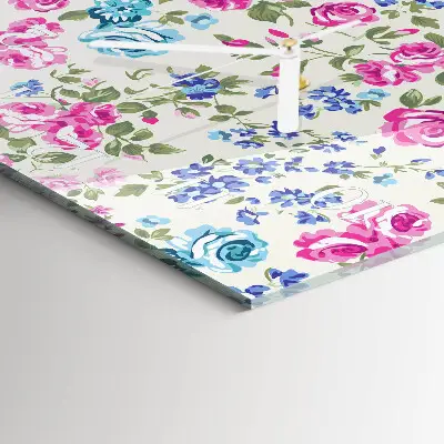 Vierkante glazen wandklok Rozen