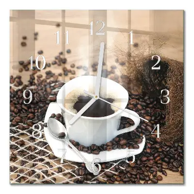 Vierkante glazen wandklok Een kopje koffie