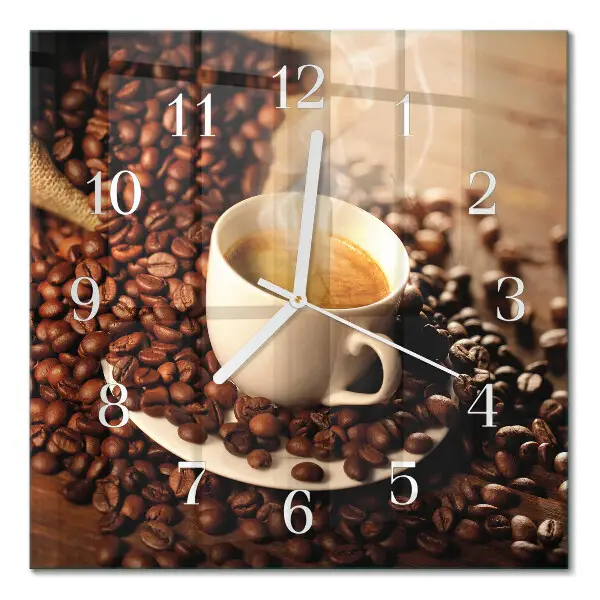 Moderne wandklok glas vierkant Een kopje koffie