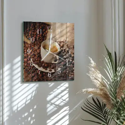 Moderne wandklok glas vierkant Een kopje koffie