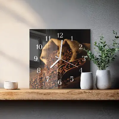 Vierkante glazen wandklok Koffiebonen