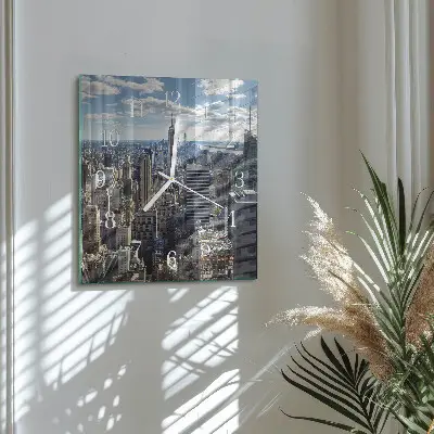 Moderne wandklok glas vierkant Stad