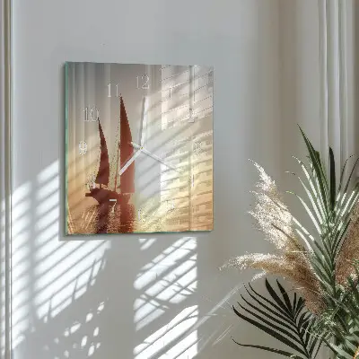 Decoratieve glazen klok vierkant Zeilboot
