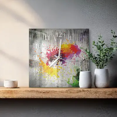 Vierkante glazen wandklok Vlekken
