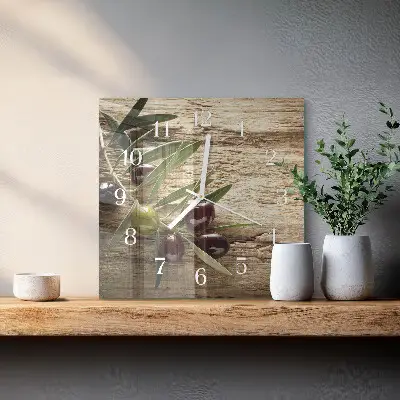 Moderne wandklok glas vierkant Olijven