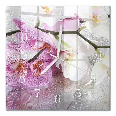 Moderne wandklok glas vierkant Orchidee