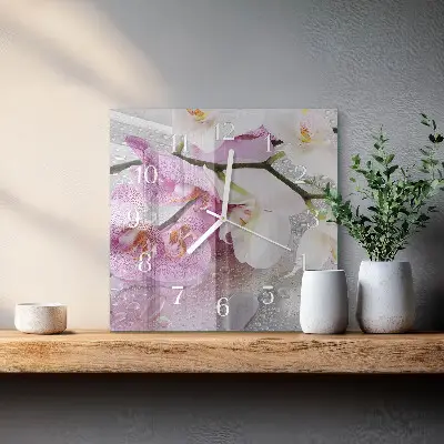Moderne wandklok glas vierkant Orchidee