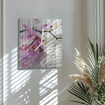 Moderne wandklok glas vierkant Orchidee