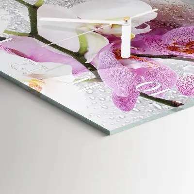 Moderne wandklok glas vierkant Orchidee