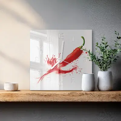 Moderne wandklok glas vierkant Chilipeper