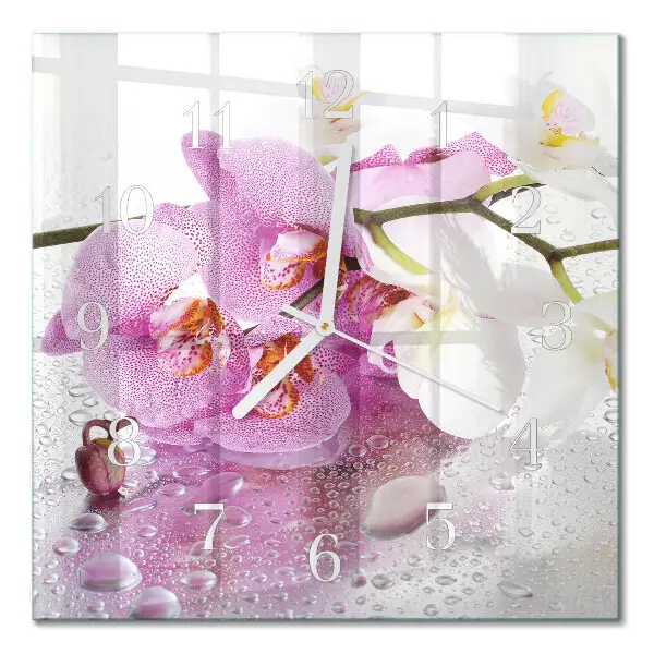 Moderne wandklok glas vierkant Orchidee