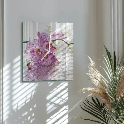 Moderne wandklok glas vierkant Orchidee