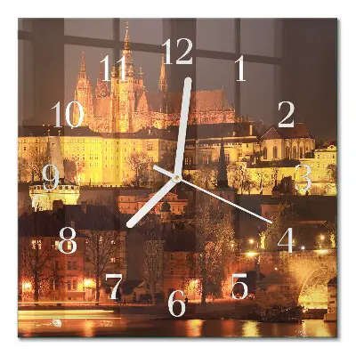Vierkante glazen wandklok Praag