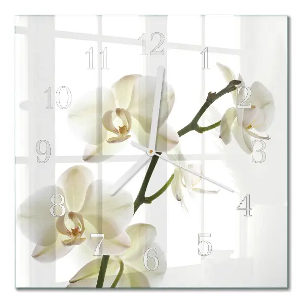Vierkante glazen wandklok Orchidee