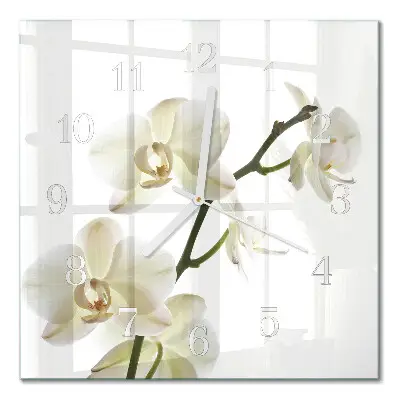 Vierkante glazen wandklok Orchidee