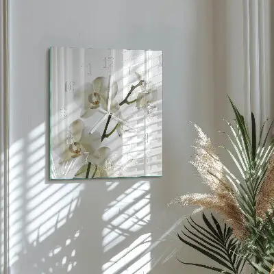 Vierkante glazen wandklok Orchidee