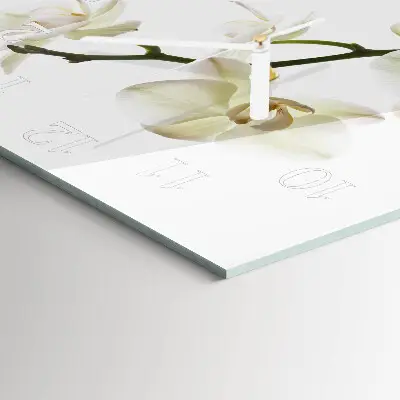 Vierkante glazen wandklok Orchidee