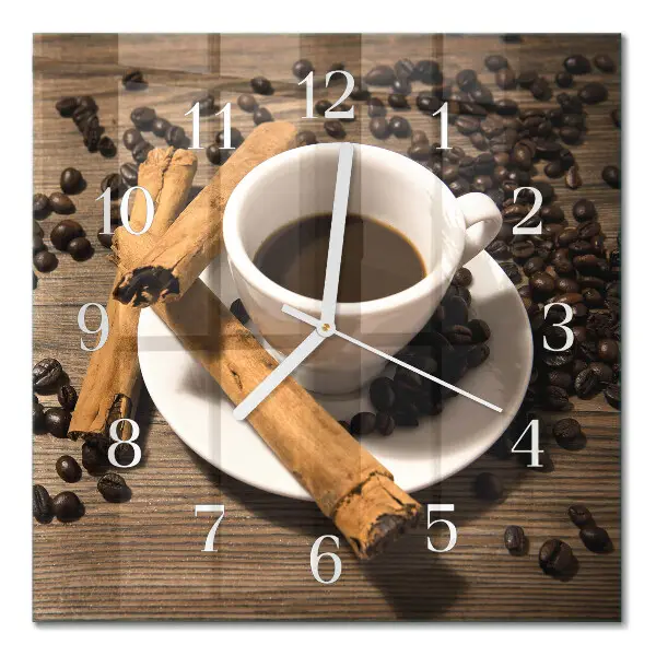 Vierkante glazen wandklok Kaneelkoffie