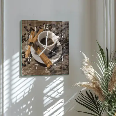 Vierkante glazen wandklok Kaneelkoffie