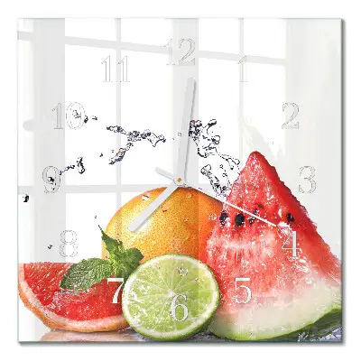 Vierkante glazen wandklok Fruit