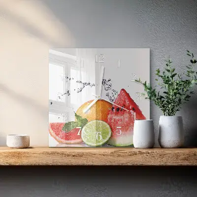 Vierkante glazen wandklok Fruit
