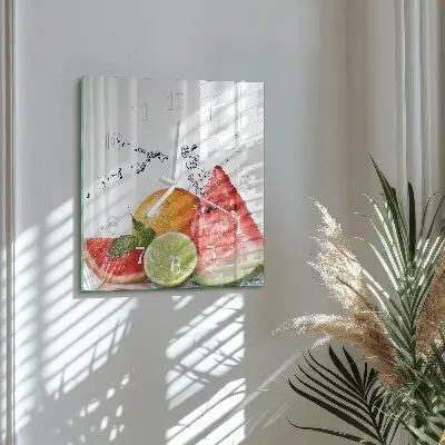 Vierkante glazen wandklok Fruit