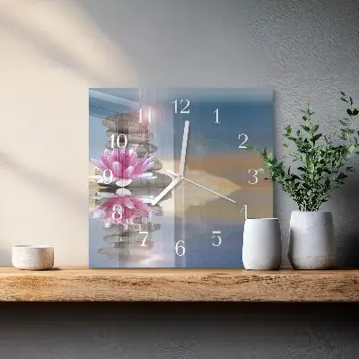 Moderne wandklok glas vierkant Stenen in het water
