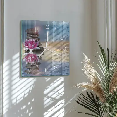 Moderne wandklok glas vierkant Stenen in het water