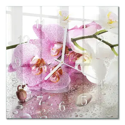 Vierkante glas klok Orchidee