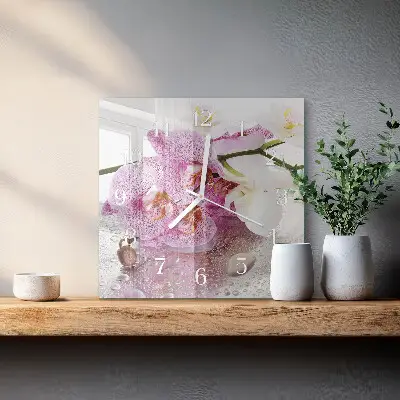 Vierkante glas klok Orchidee