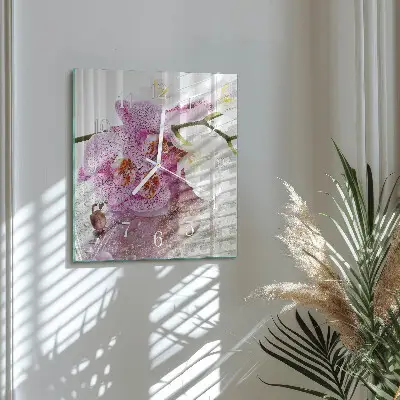 Vierkante glas klok Orchidee