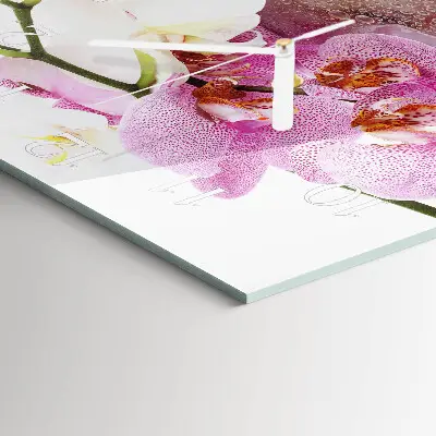 Vierkante glas klok Orchidee