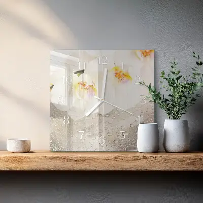 Vierkante glazen klok Orchidee