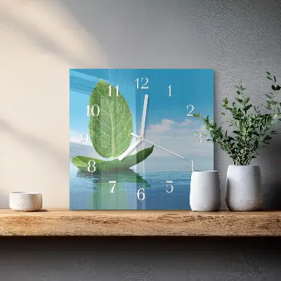 Moderne wandklok glas vierkant Bladeren