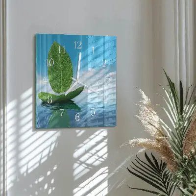 Moderne wandklok glas vierkant Bladeren